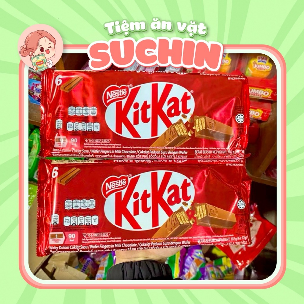 Bịch 6 Thanh Kitkat Nestle Bánh Xốp Phủ Socola 102g (6 Gói x 17g), Kẹo Socola Kitkat, Đồ ăn vặt