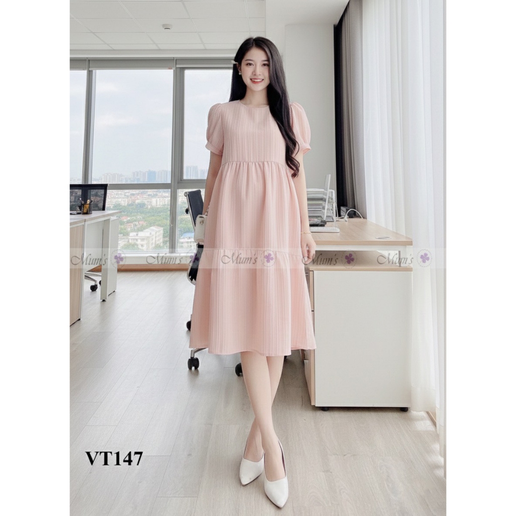 Váy bầu hè thiết kế Mum's shop VT147 chất đũi gân mát nhẹ, dáng babydoll trẻ trung cho nàng bầu