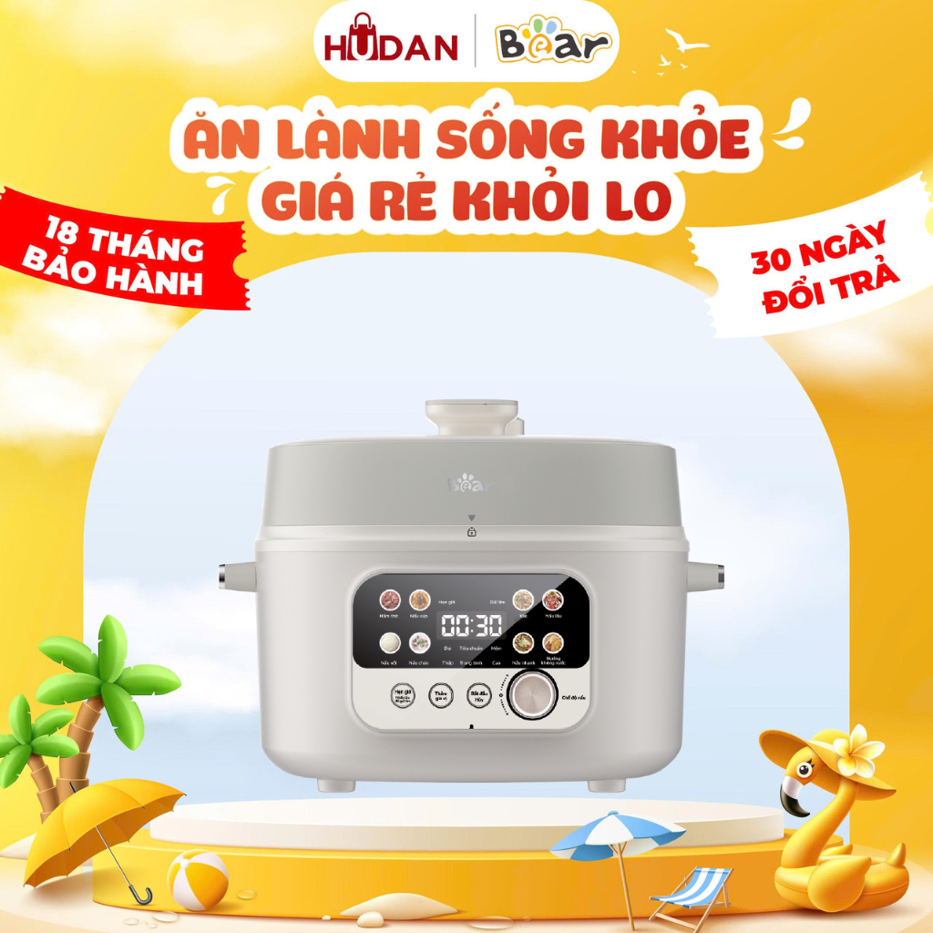 Nồi áp suất BEAR 4L SB-AS40W Tiếng Việt 8 Chế Độ Ninh Hầm Lẩu Nướng Sôi Nhanh Chống Dính An Toàn Dễ