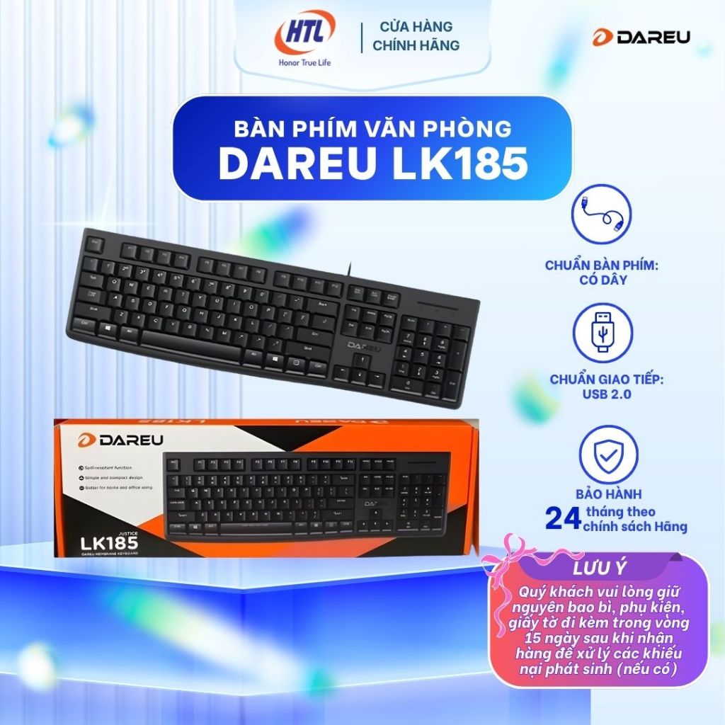 Bàn Phím Văn phòng DAREU LK185 USB Black
