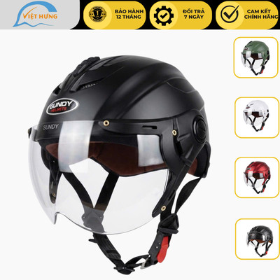 Mũ bảo hiểm nửa đầu có kính chống lóa Sundy helmet HP02K -  Dành cho người đầu to 59-62cm - sundy Nam
