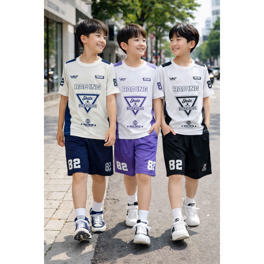 Bộ Đồ Thể Thao Bé Trai Hqlens - Đồ Bộ Bé Trai Ngắn Tay Chữ Victory, Vải Polyester Cao Cấp Co Giãn 8-