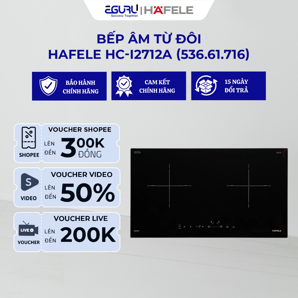 Bếp âm từ đôi Hafele HC-I2712A (536.61.716) 71.5cm, Gọn Nhẹ, An Toàn Cho Gia Đình - Hàng Chính Hãng