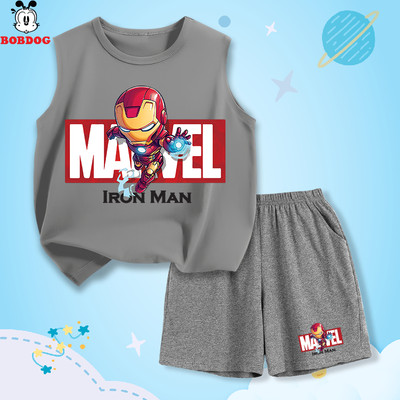 BST SIÊU ANH HÙNG Bộ ba lỗ bé trai BOBDOG quần áo cho bé hình người sắt vải cotton co giãn BD-KS279