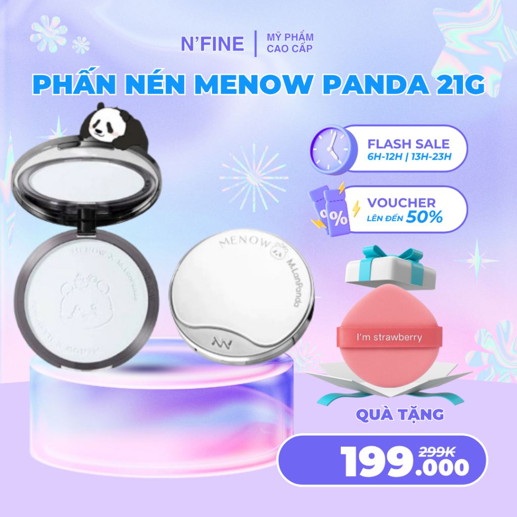 Phấn phủ nén MENOW Menglan Panda kiềm dầu, giữ tone vượt trội 21g