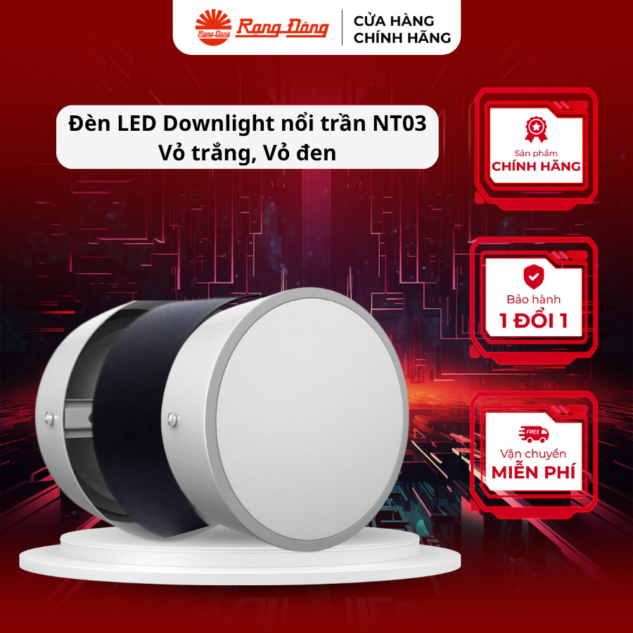 Đèn LED Downlight nổi trần đổi màu Rạng Đông, Model: NT03 ĐM vỏ trắng, vỏ đen