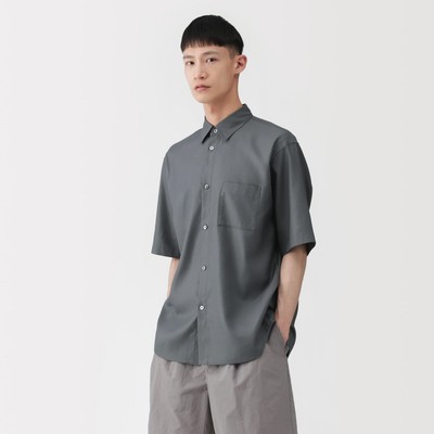 [LABO] MUJI Áo Sơ Mi Nam Pha Sợi Washi Dệt Dobby Tay Ngắn