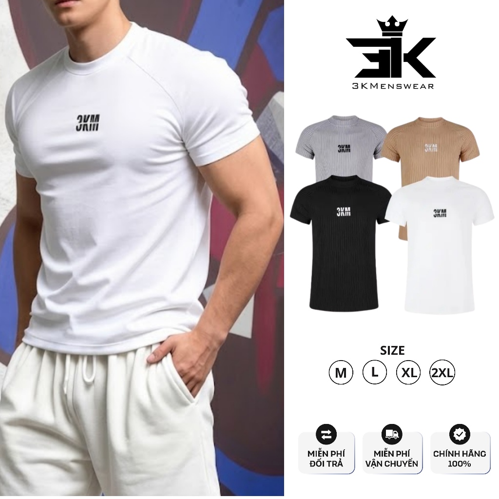 Áo Thun Tăm Đũa Cho Nam 3KMENSWEAR Chất Vải Co Giãn 4 Chiều Thoáng Mát Thích Hợp Cho Mùa Hè