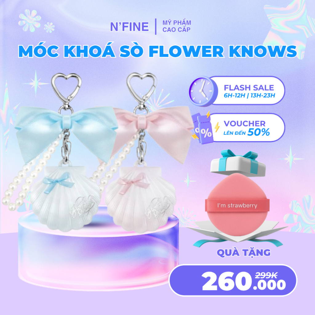 Móc Khoá Bắt Sáng Sò Flower Knows Shell’s Jewel Chính Hãng