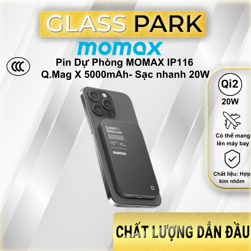 Pin Sạc Dự Phòng Không Dây Từ Tính MOMAX Qi2 5000mAh Q.Mag X IP116_Gen2, PD 20W.