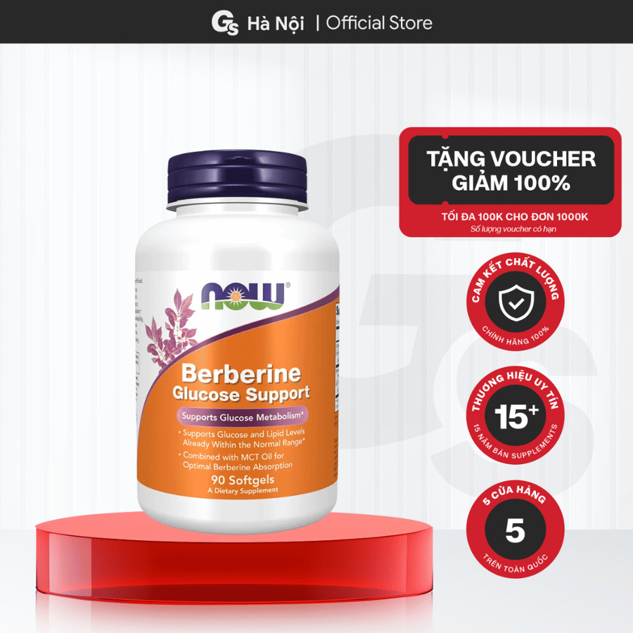 Viên uống Now Berberine Glucose Support, 90 viên, hỗ trợ kiểm soát đường huyết - Gymstore
