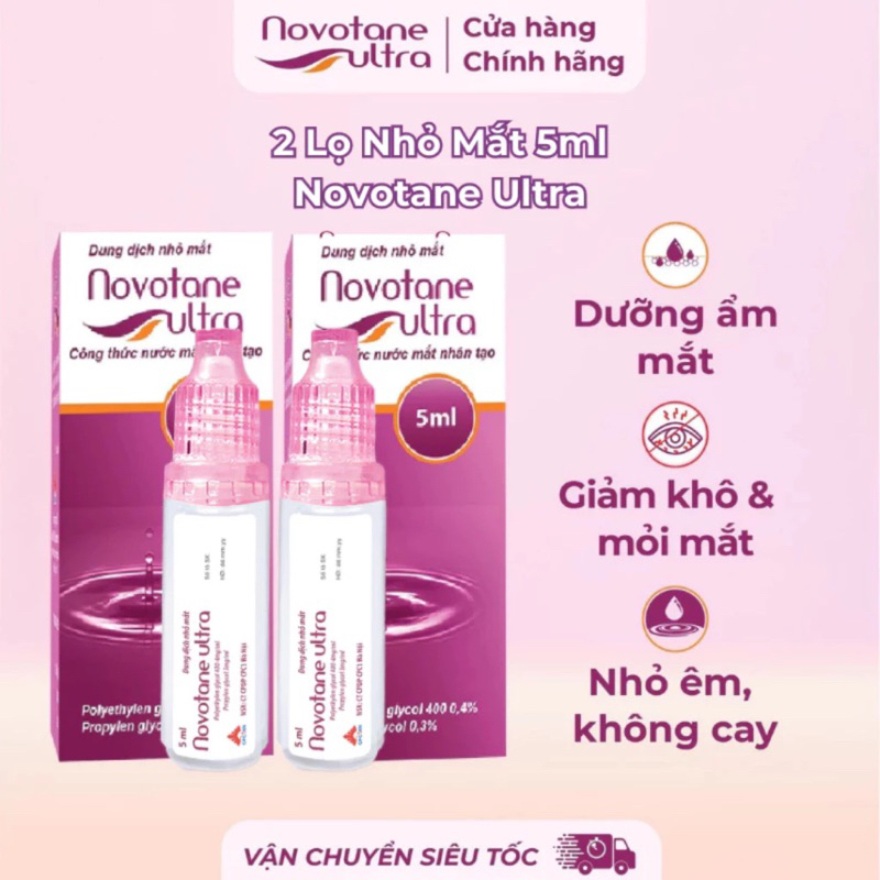 Nước Nhỏ Mắt Lens/Trang điểm Cấp Ẩm 2 Pha Cao Cấp Novotane Ultra-Dưỡng Ẩm Sâu, Giảm Khô Mỏi 5ml