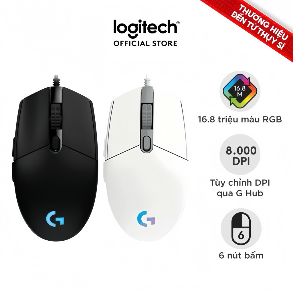 Chuột gaming có dây Logitech G102 Lightsync
