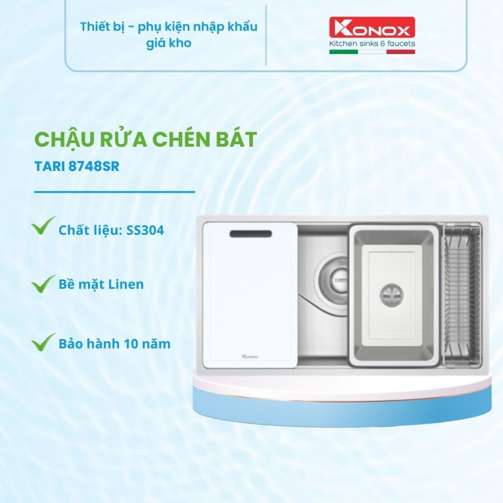 Chậu Rửa Bát Chống Xước Konox Tari 8748SR Phù Hợp Setup Bếp Tối Giản Gọn Gàng