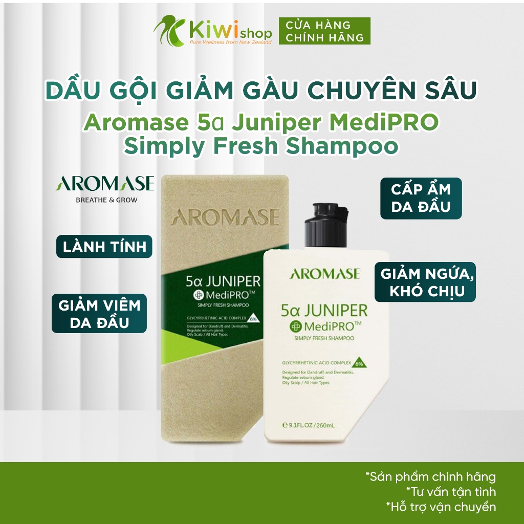 Dầu gội hỗ trợ giảm gàu, kiểm soát dầu AROMASE 5α Juniper MediPRO Simply Fresh Shampoo 80ml