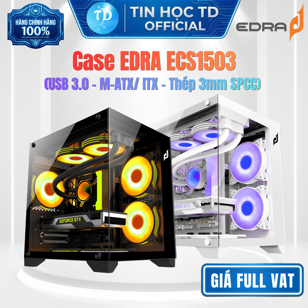 Case EDRA ECS1503 - Bể cá (USB 3.0 - M-ATX/ ITX - Thép 3mm SPCC) - Chính hãng Hưng Long phân phối