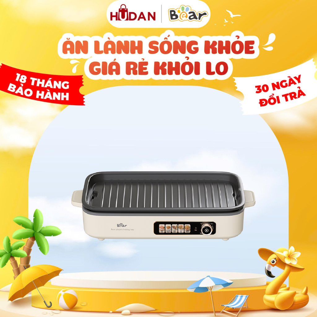 Bếp nướng BEAR 1500W GR-4H15C Tiếng Anh Tách Rời Có Rãnh Thoát Dầu  4-6 Người Họp Tiệc BH 18 tháng