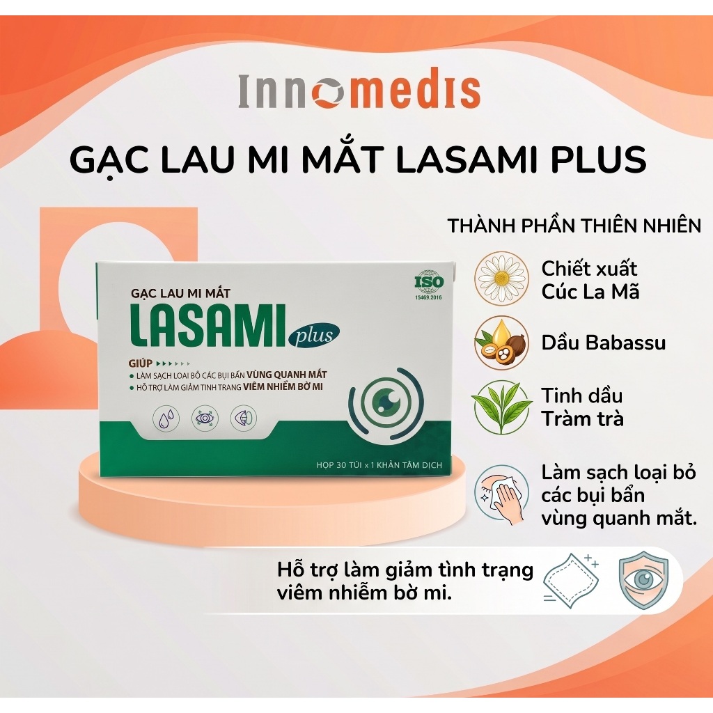 Gạc Lau Mi Mắt LASAMI PLUS Giúp Giảm Tình Trạng Viêm Nhiễm Bờ Mi, Loại Bỏ Các Bụi Bẩn Vùng Quanh