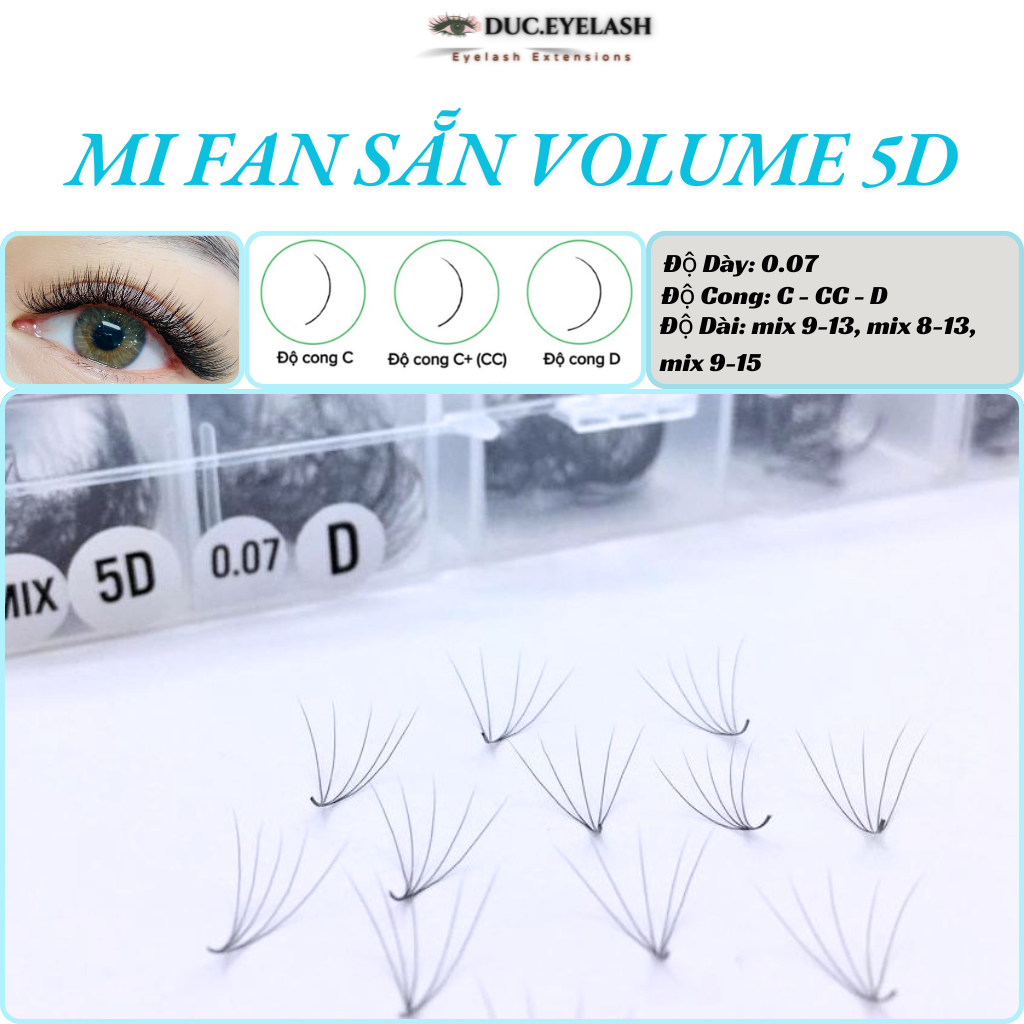 Mi fan sẵn 5D dày 0.07, mi fan volume, nối mi volume, Lông Mi Nhân Tạo, dụng cụ nối mi / Đức Eyelash