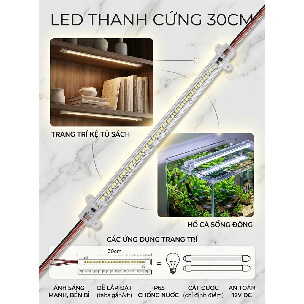 Đèn Led Thanh Mỏng& Nhẹ, 220V, Tranh trí kệ, Hồ cá