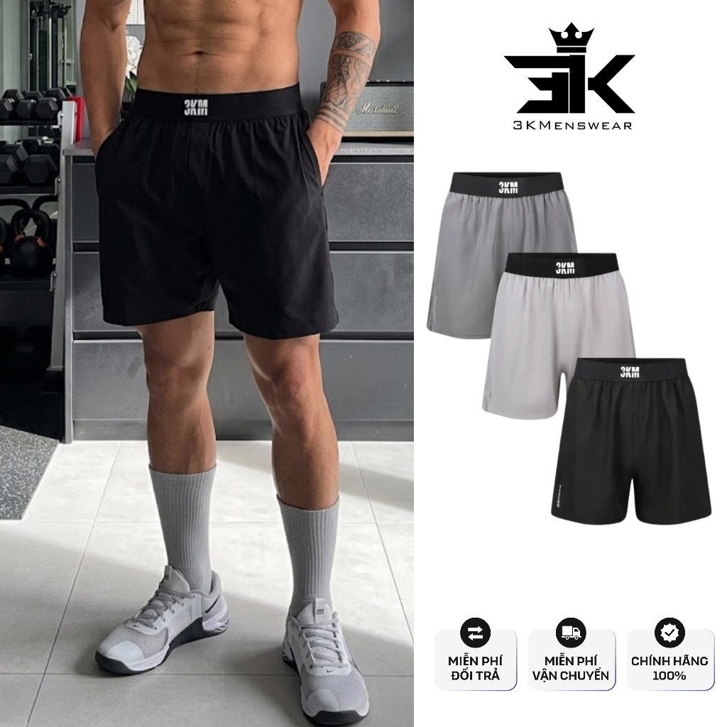 Quần đùi nam cạp chun dệt thêu chữ, quần short thể thao 3KMENSWEAR chất liệu thoáng mát