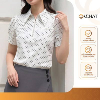 Áo Sơ Mi Nữ 𝐂𝐂𝐇𝐀𝐓 Dáng Suông Amy Cổ Đức Chấm Bi Chất Liệu Cao Cấp 16FNT2064ST
