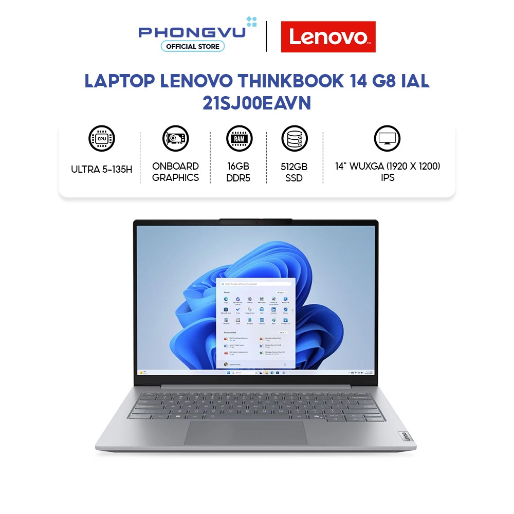 Laptop Lenovo ThinkBook 14 G8 IAL - 21SJ00EAVN (Ultra 5-135H/ 16GB/ 512GB/ Win 11 Home SL, English) 