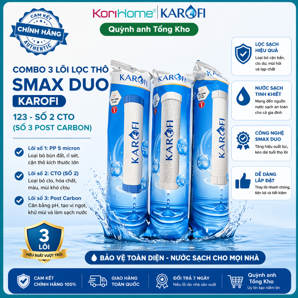 [ combo ] lõi lọc nước Karofi 123 CTO Smax Duo với lõi CTO lưới (ghi số 3) dùng cho model S-S038, O-