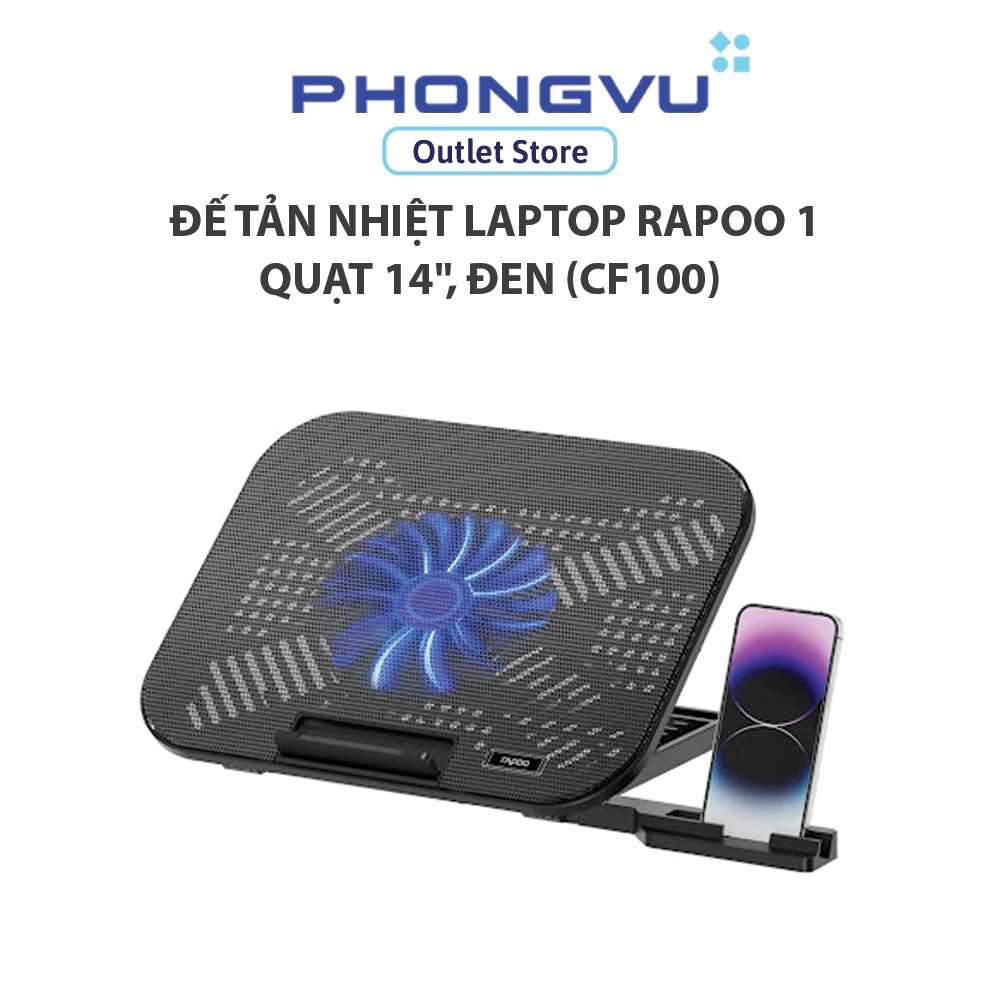 Đế tản nhiệt laptop Rapoo 1 quạt 14", Đen (CF100) - Bảo hành 24 tháng