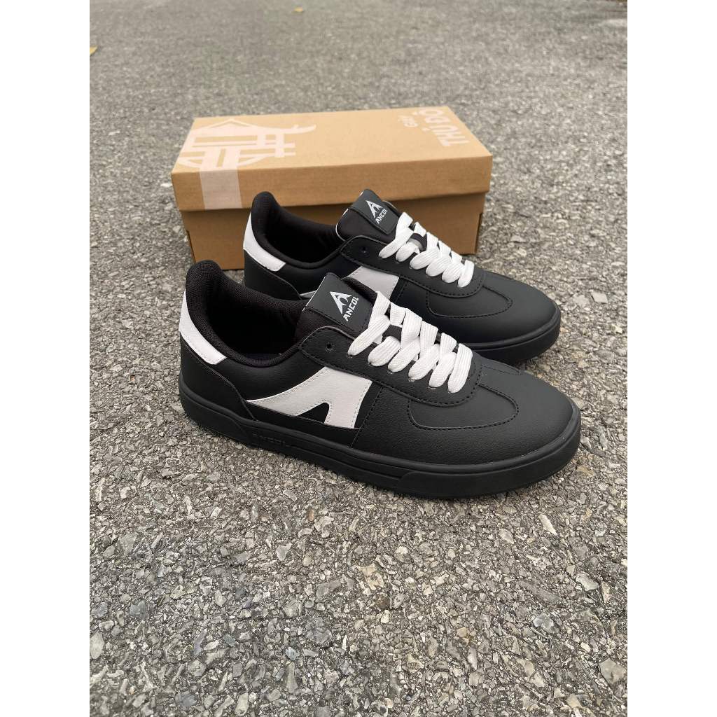 Giày Sneaker Thể Thao Unisex Ancol Shoes Demon Đen Da Micrfiber Bền Bỉ, Đế Cao Su Êm, Thoải Mái,Blac