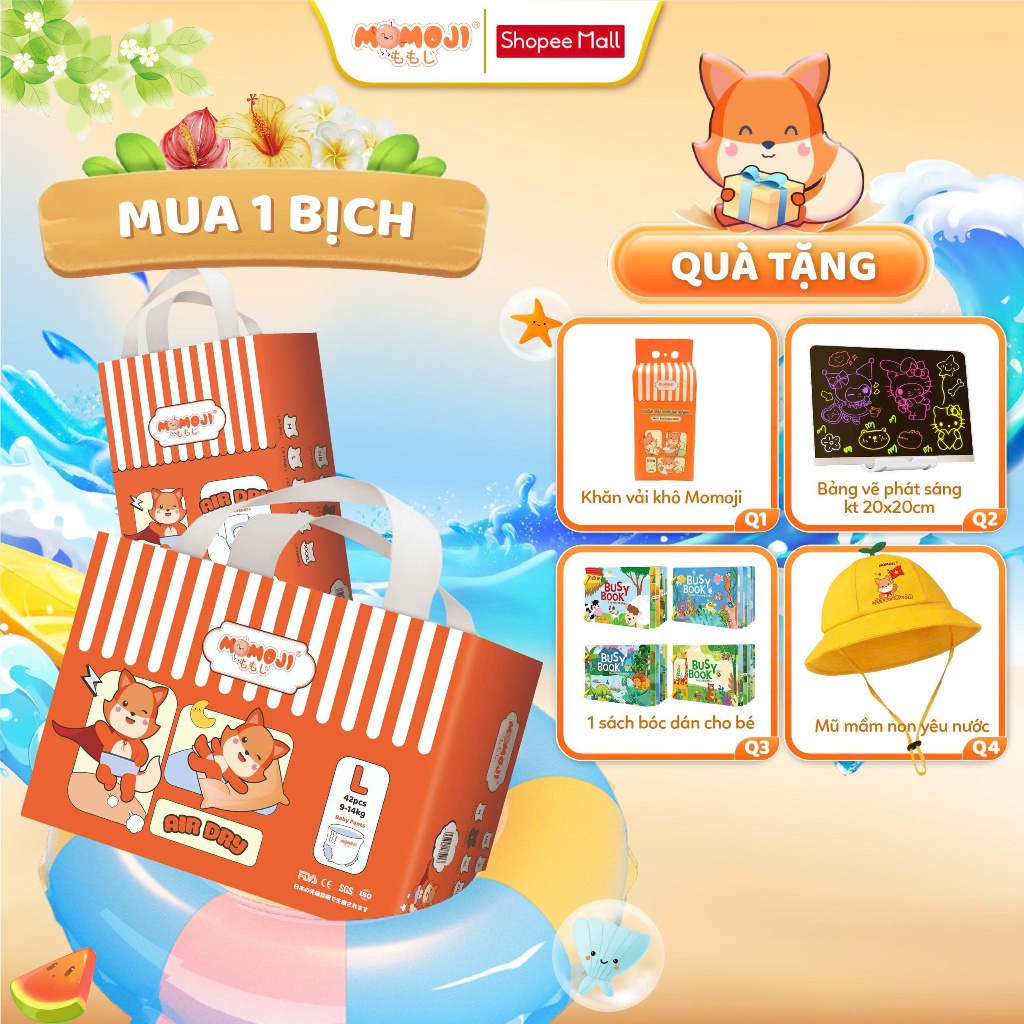[Phiên Bản Mới] Tã Bỉm Quần Momoji Air Dry Êm Mềm, Siêu Khô Thoáng, An Toàn Cho Bé