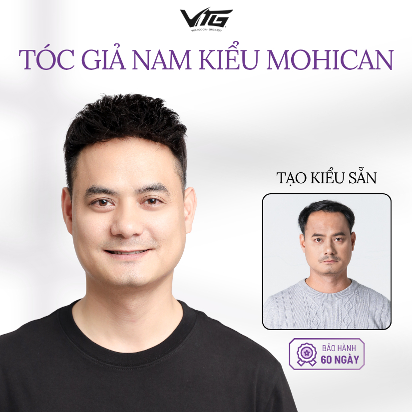 Tóc giả nam kiểu MOHICAN che hói, che trán cao, kiểu tóc năng động - Vua Tóc Giả  VTG