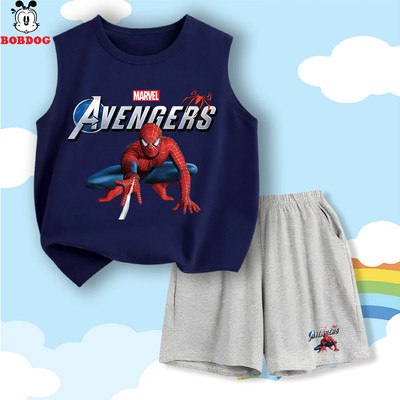 Bộ ba lỗ bé trai BOBDOG set áo ba lỗ quần đùi vải cotton mềm mát hình người nhện cho bé BD-KS281