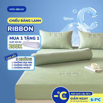 Chiếu Băng Lạnh Thêu Nơ Ribbon Mịn Decor, Chiếu Chống Nóng Lưng Êm Ái, Mát Lạnh