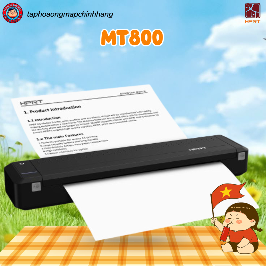 Máy In A4 Không Mực Hprt MT800 - Công Nghệ In Giấy Than, Pin 2000mAh, Kết Nối Bluetooth