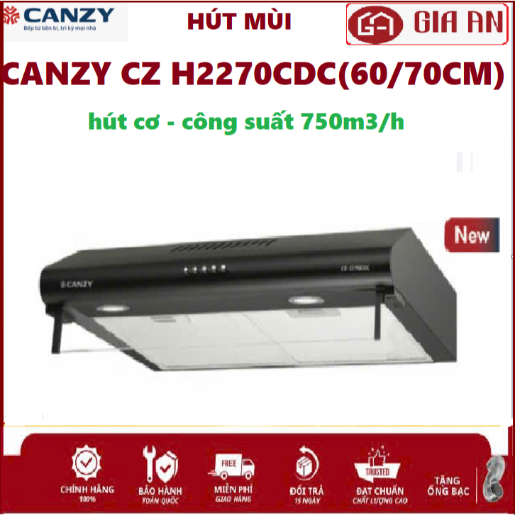 Hút mùi Canzy CZ 2277BB/2277SS máy hút khói nhà bếp chính hãng bảo hành 3 năm. tặng kèm ông bạc giảm