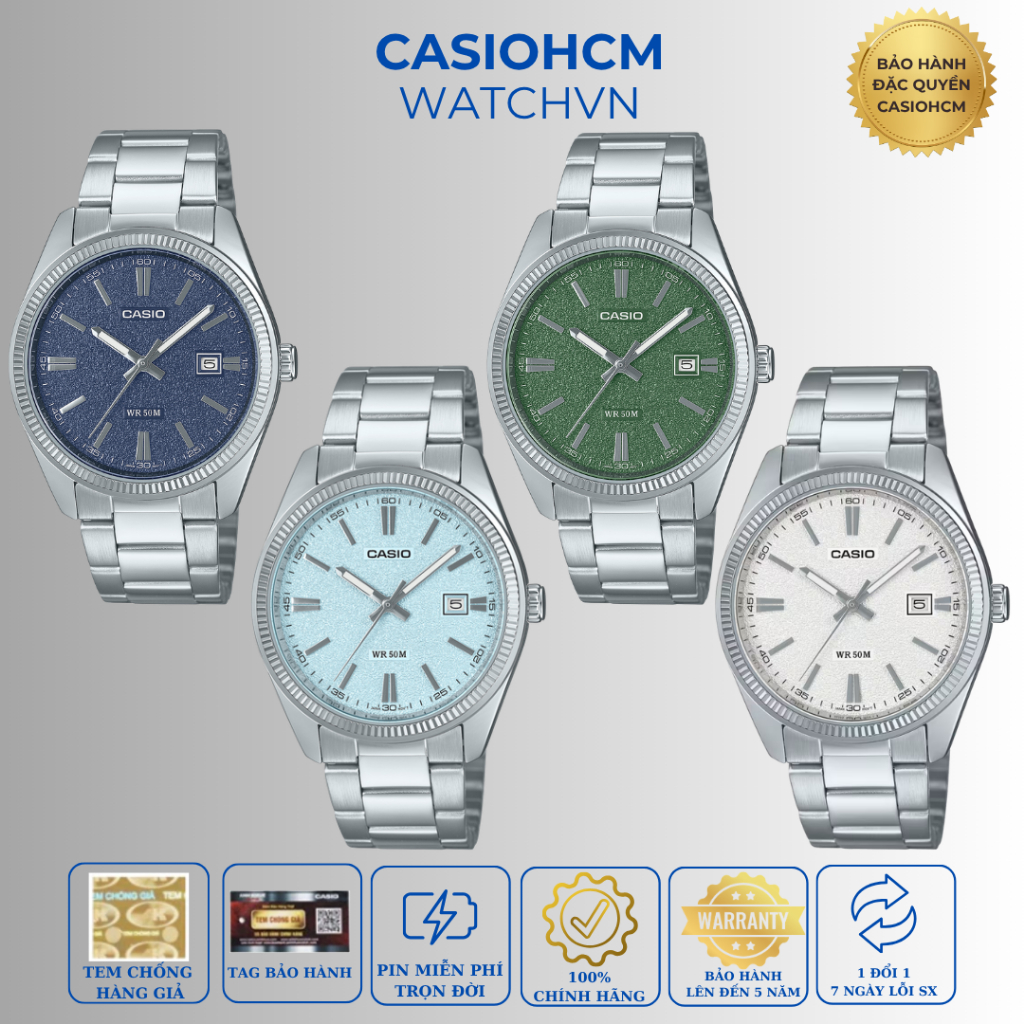 Đồng Hồ Nam Casio MTP-1302DA Vân Cát Chính Hãng - Chống Nước 50m Mặt Xanh Tiffany/Xanh Lục/Trắng