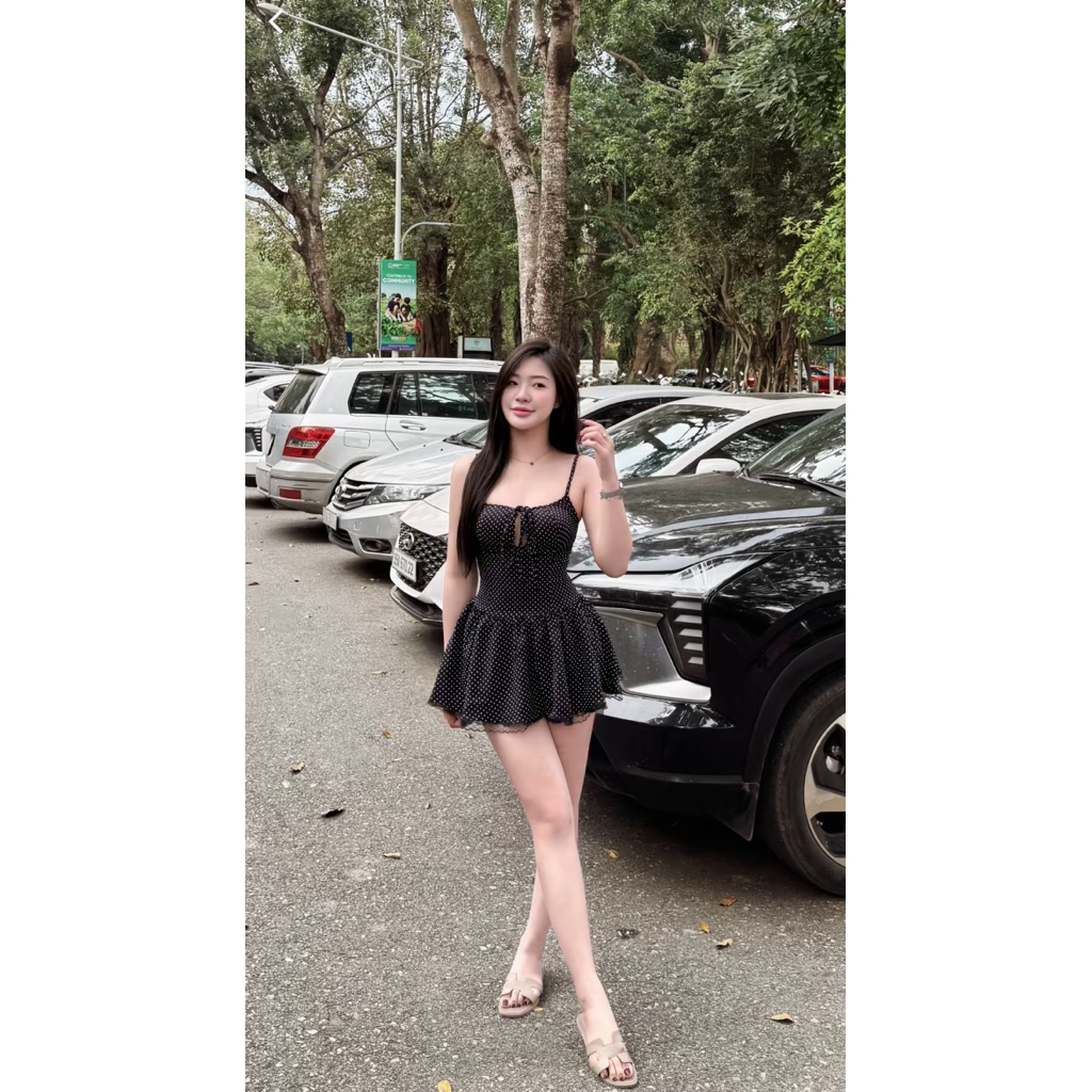 Đầm 2 Dây Chấm Bi Đen Dáng Xòe Ôm Ngực Buộc Dây Sexy Ngắn Đi Chơi Mùa Hè Kieupham.shop | BigBuy360 - bigbuy360.vn