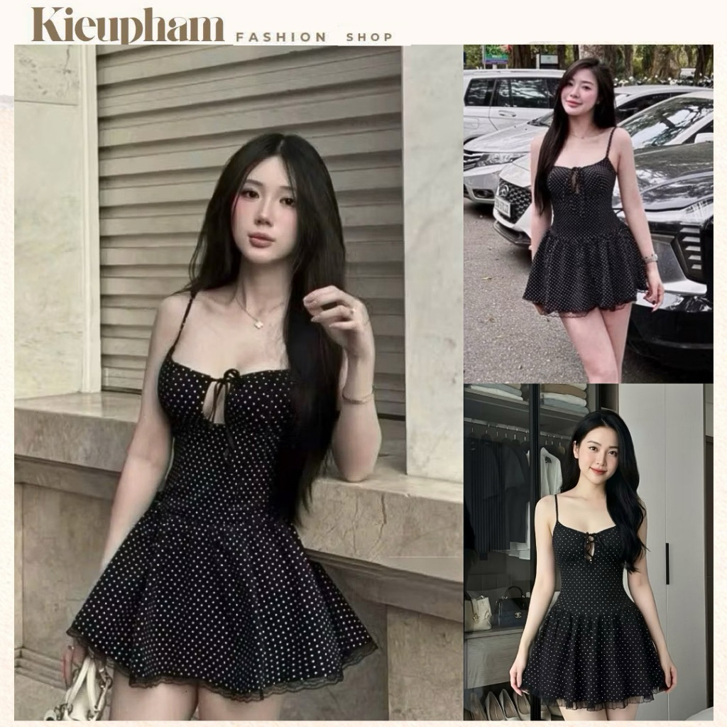 Đầm 2 Dây Chấm Bi Đen Dáng Xòe Ôm Ngực Buộc Dây Sexy Ngắn Đi Chơi Mùa Hè Kieupham.shop | BigBuy360 - bigbuy360.vn