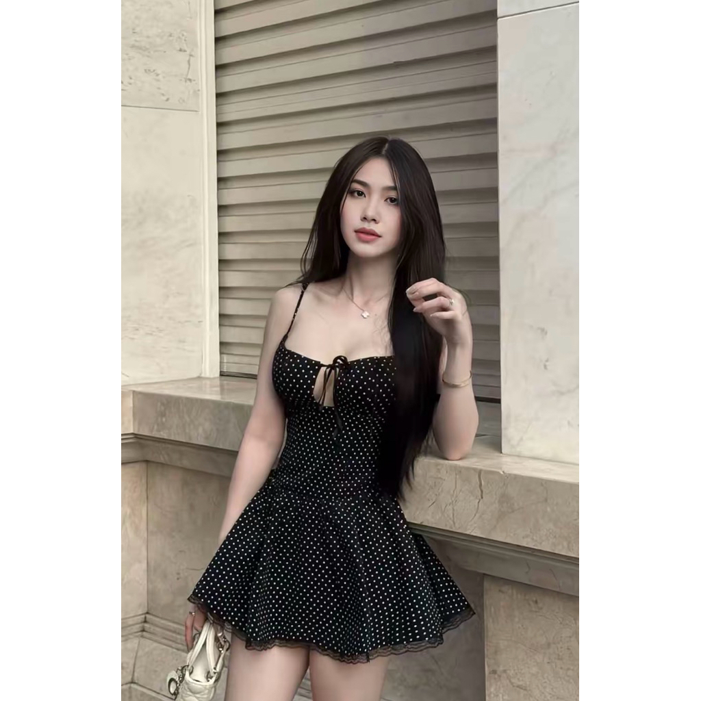 Đầm 2 Dây Chấm Bi Đen Dáng Xòe Ôm Ngực Buộc Dây Sexy Ngắn Đi Chơi Mùa Hè Kieupham.shop | BigBuy360 - bigbuy360.vn