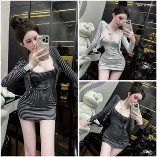 Set đầm sọc kèm áo from chuẩn đẹp ZZ
