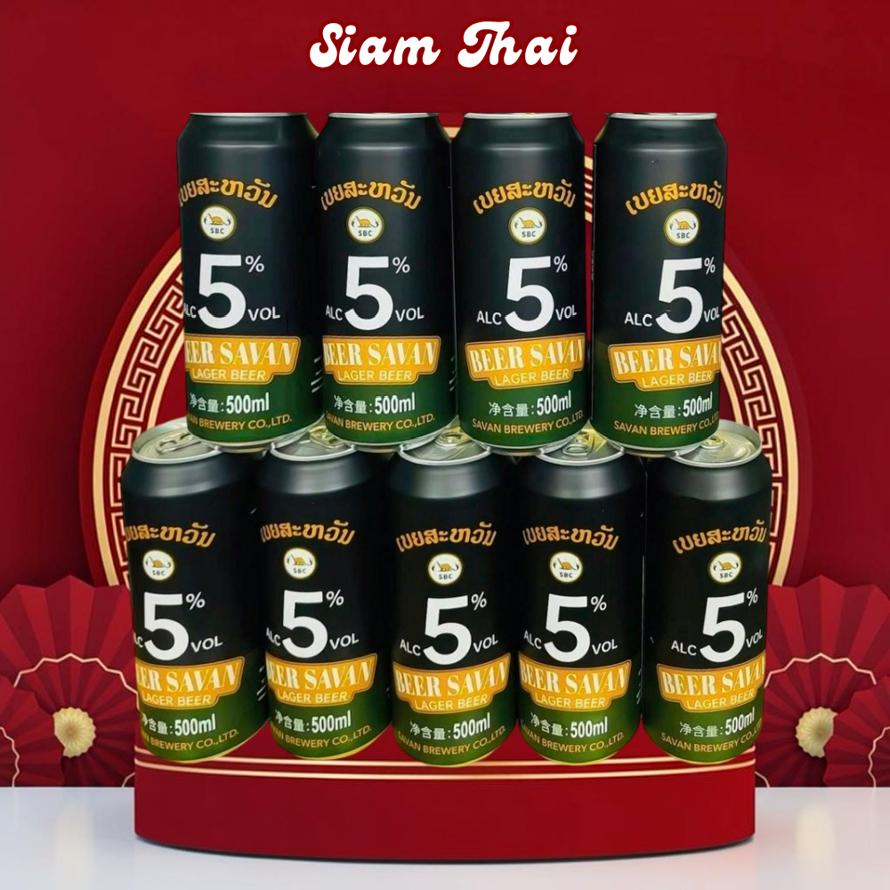 Thùng 24 Lon Bia Lào Savan 5% 500ml Beer Savan Lager Bia Đen Lào