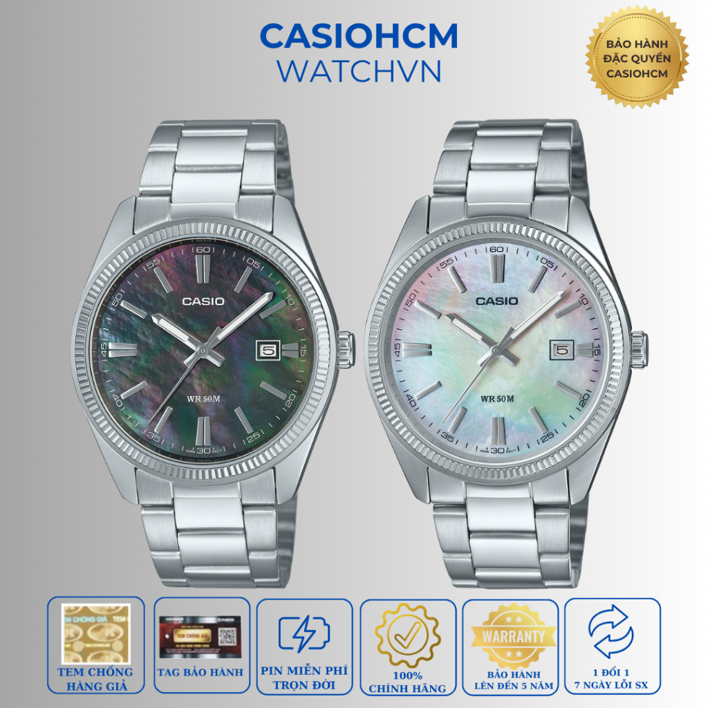 Đồng Hồ Nam Casio MTP-1302DS Mặt Vân Xà Cừ Chính Hãng Sang Trọng - Viền Khía Cao Cấp, Chống Nước 50m