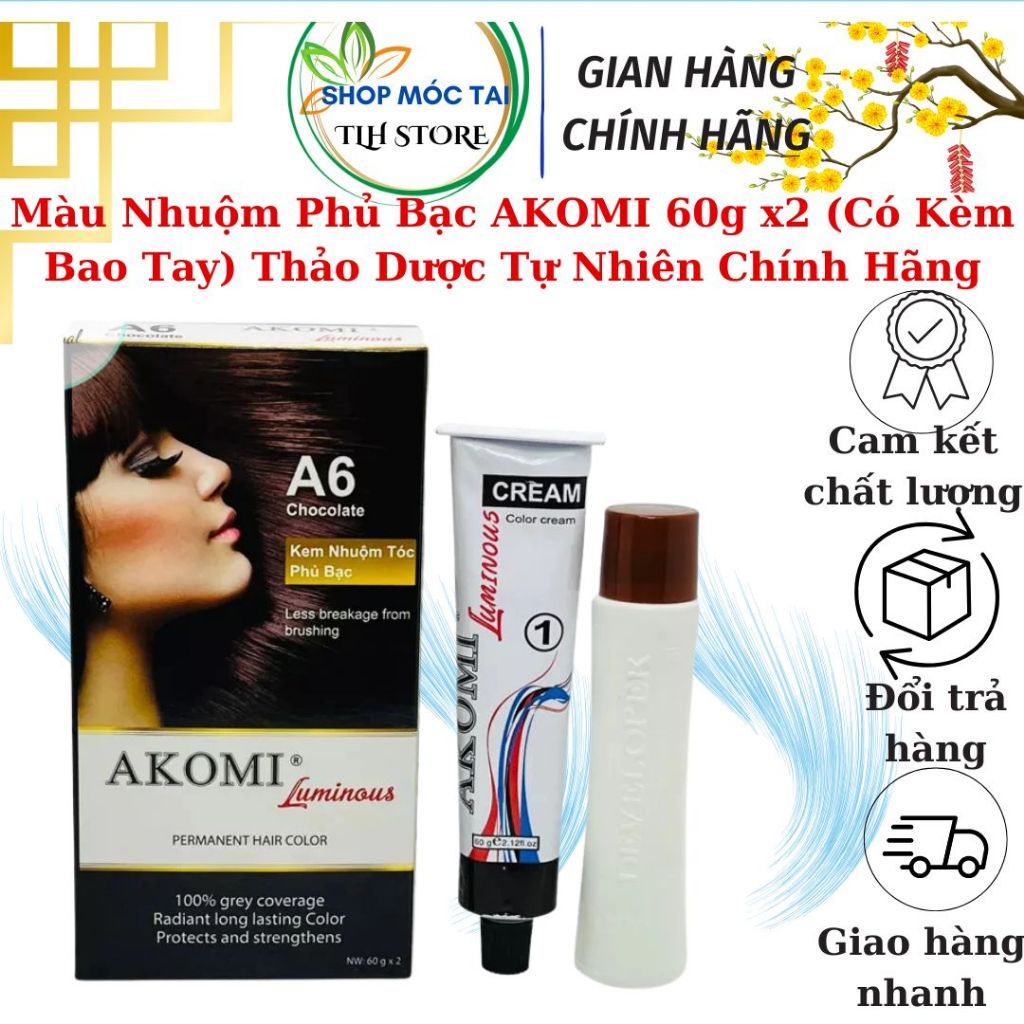 Màu Nhuộm Phủ Bạc AKOMI 60g x2 (Có Kèm Bao Tay) Thảo Dược Tự Nhiên Chính Hãng