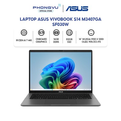 Laptop Asus Vivobook S14 M3407GA-SF030W (Ryzen AI 7 445/ 16GB/ 512GB/ Windows 11 Home) - Bảo hành 24 tháng