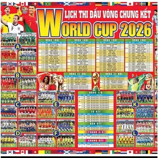 Lịch Thi Đấu World Cup 2026 Poster Treo Tường Có Ô Ghi Tỉ Số In Màu | 48 Đội 104 Trận