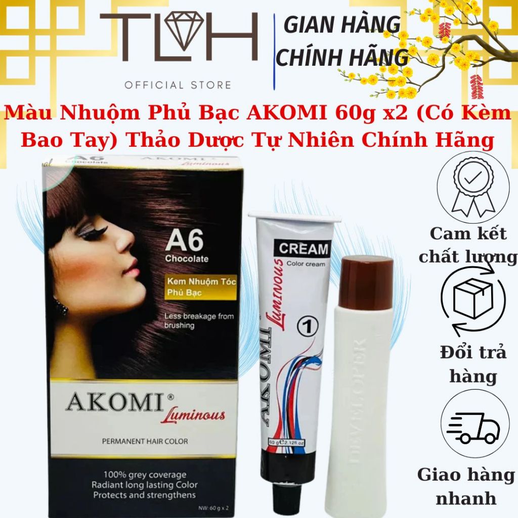 Màu Nhuộm Phủ Bạc AKOMI 60g x2 (Có Kèm Bao Tay) Thảo Dược Tự Nhiên Chính Hãng