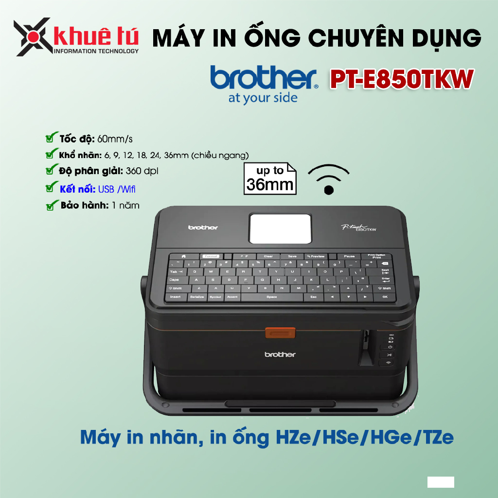 Máy in nhãn, in ống Brother E850TKW - Kết nối USB, Wifi