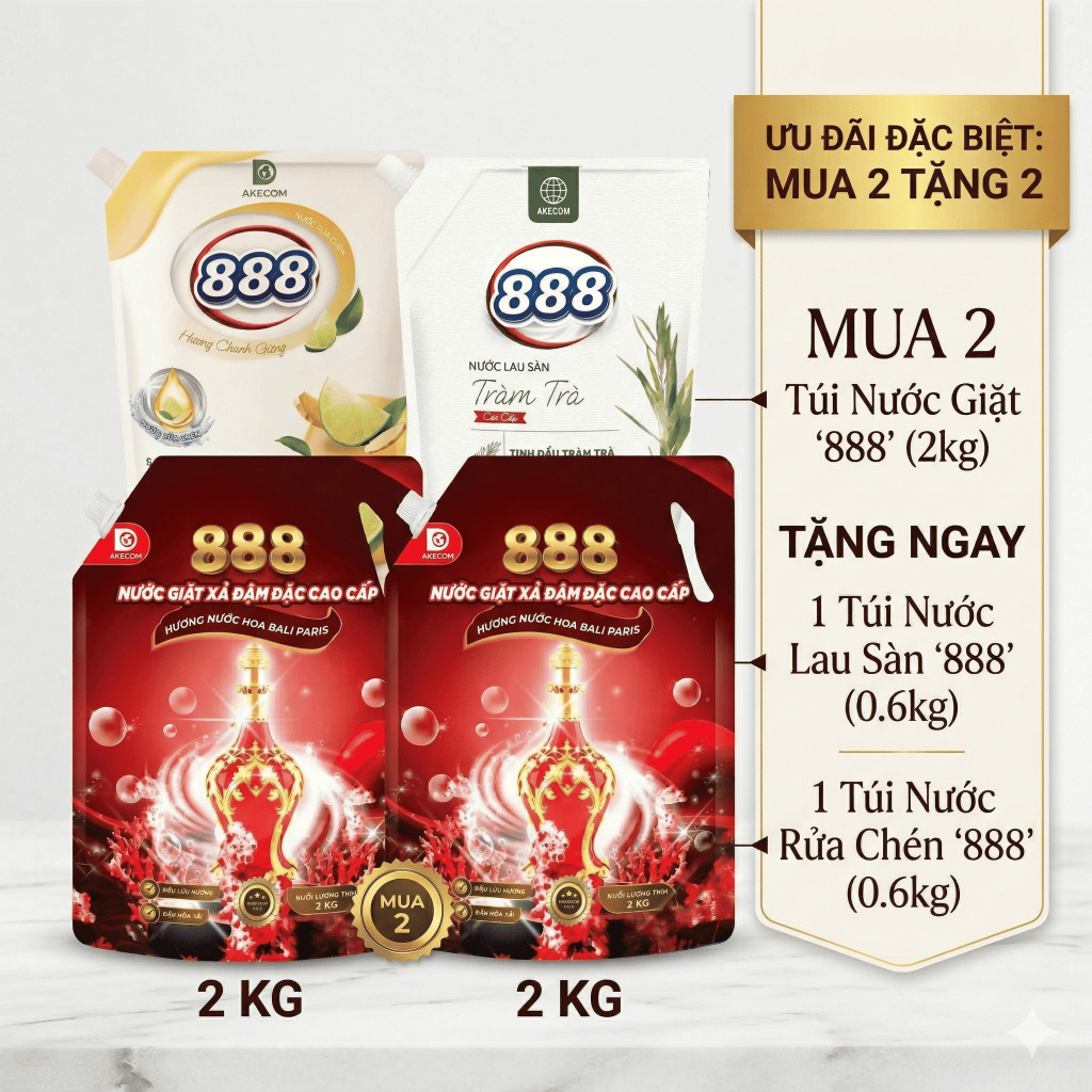 [888 - MUA 4 TẶNG 4] Nước Giặt Xả Bali Paris 888 2KG - Hương Nước Hoa Cao Cấp, Lưu Hương Lâu Best Se