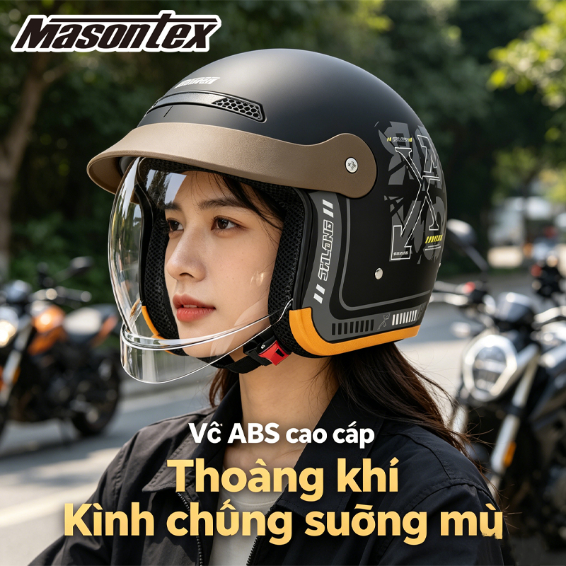 mũ bảo hiểm MASONTEX mũ bảo hiểm 3/4 100% chính hãng Chất lượng cao Gương gấp gọn trong Thoáng khí k